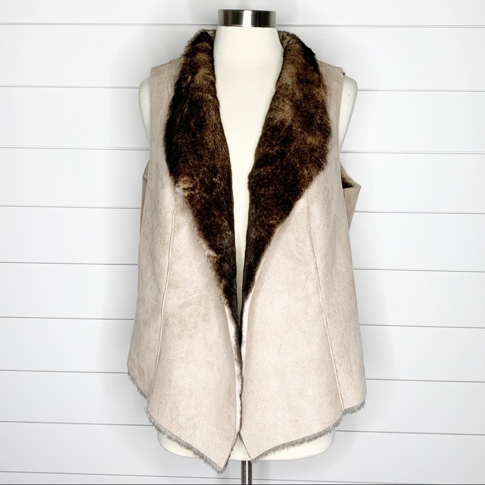 G.I.L.I. Faux Suede Faux Fur Fawn Open Front Vest